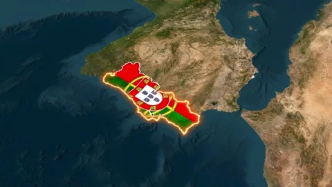 Portugal map animated with flag overlay rotating over earth motion video Vídeo Stock 339470394