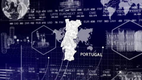Portugal Map Animation Loop | Growth, GDP, Oil Economy &amp; Development Insights Stock Footage 331581713