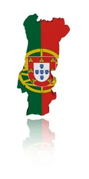 Portugal map flag 3d render with reflection illustration Stock Illustration