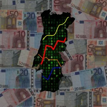 Portugal map with hex code and graphs on euros illustration Stock Illustration
