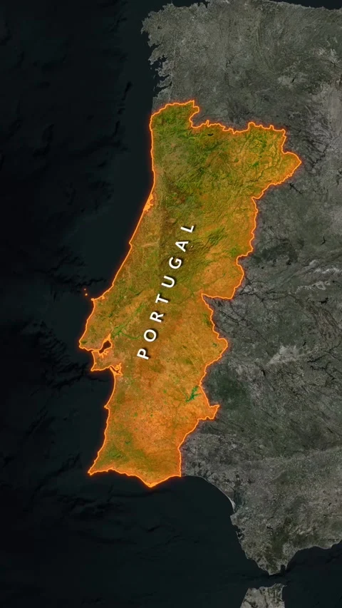 Portugal Map Highlighted on Satellite Earth View Vertical Animation Stock Footage 340413561