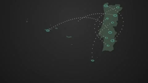 Portugal Map Network Animation with Data Signals Connecting Different Locations Stock Footage 342308927