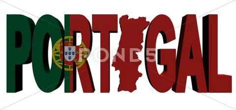 Portugal map text with flag illustration Stock Illustration
