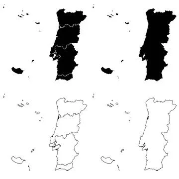 Portugal Outline and Solid Fill Map Set. 스톡 일러스트