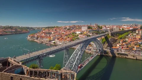 Portugal Porto timelapse old city centre bridge 4k Stock Footage
