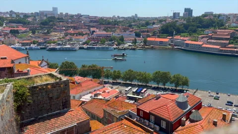Portugal rooftops and river Stock Footage 205412372
