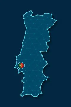Portugal simplified vector map in a digital blue design Illustrazione stock
