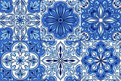 Portuguese azulejo ceramic tile pattern. イラスト素材