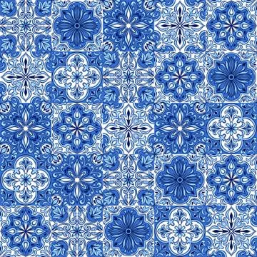Portuguese azulejo ceramic tile pattern. Stock Illustration
