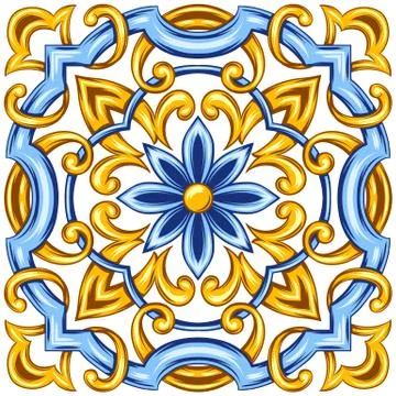 Portuguese azulejo ceramic tile pattern. Stock Illustration