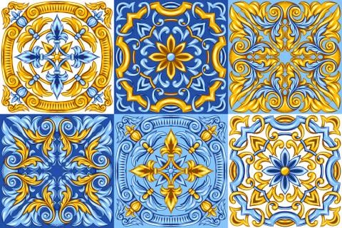 Portuguese azulejo ceramic tile pattern. Stock Illustration
