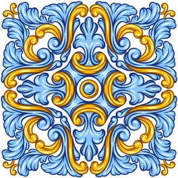 Portuguese azulejo ceramic tile pattern. Stock Illustration