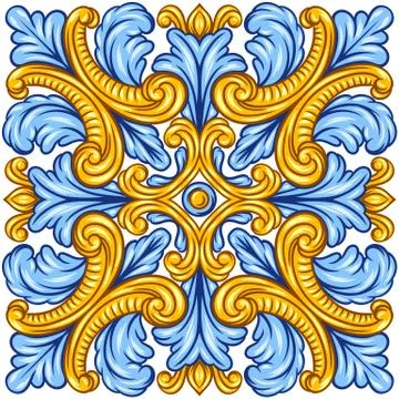 Portuguese azulejo ceramic tile pattern. Stock Illustration