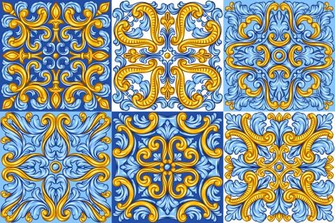 Portuguese azulejo ceramic tile pattern. Stock Illustration