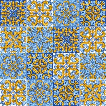 Portuguese azulejo ceramic tile pattern. Stock Illustration