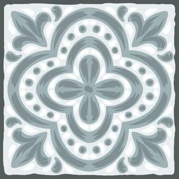 Portuguese azulejo ceramic tile pattern. Mediterranean traditional ornament Stock Illustration