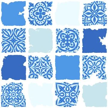 Portuguese azulejo vintage ceramic tile seamless pattern. Old grunge background Stock Illustration