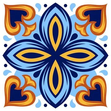 Portuguese ceramic tile pattern. Mediterranean traditional ornament. Italian or Stock Illustration