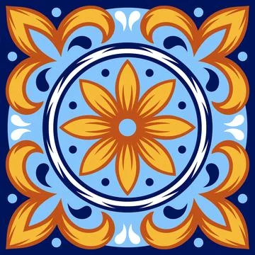 Portuguese ceramic tile pattern. Mediterranean traditional ornament. Italian or Stock Illustration