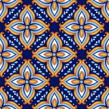 Portuguese ceramic tile pattern. Mediterranean traditional ornament. Italian or 스톡 일러스트