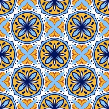 Portuguese ceramic tile pattern. Mediterranean traditional ornament. Italian or Stock Illustration