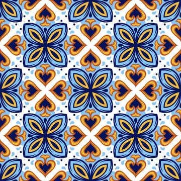 Portuguese ceramic tile pattern. Mediterranean traditional ornament. Italian or Stock Illustration