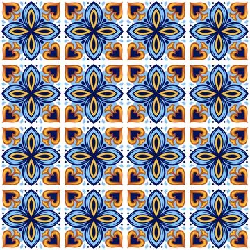 Portuguese ceramic tile pattern. Mediterranean traditional ornament. Italian or Stock Illustration