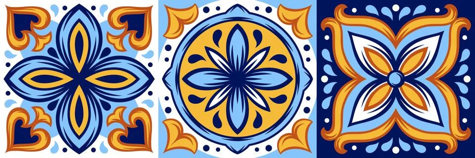 Portuguese ceramic tile pattern. Mediterranean traditional ornament. Italian or Stock Illustration