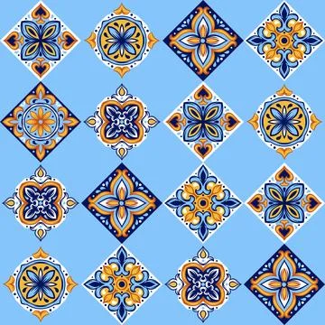 Portuguese ceramic tile pattern. Mediterranean traditional ornament. Italian or Stock Illustration