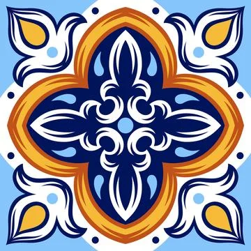 Portuguese ceramic tile pattern. Mediterranean traditional ornament. Italia.. Stock Illustration