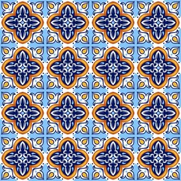 Portuguese ceramic tile pattern. Mediterranean traditional ornament. Italia.. Stock Illustration