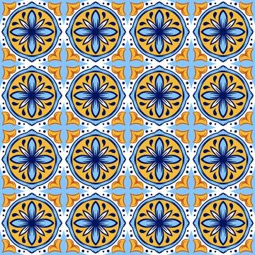 Portuguese ceramic tile pattern. Mediterranean traditional ornament. Italia.. Stock Illustration