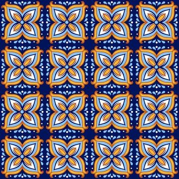 Portuguese ceramic tile pattern. Mediterranean traditional ornament. Italia.. Stock Illustration