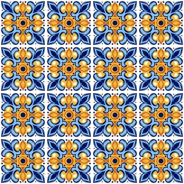 Portuguese ceramic tile pattern. Mediterranean traditional ornament. Italia.. Stock Illustration