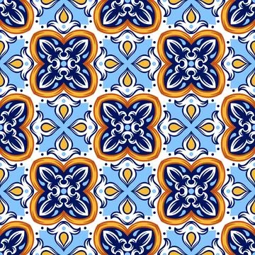 Portuguese ceramic tile pattern. Mediterranean traditional ornament. Italia.. Stock Illustration