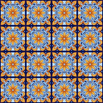 Portuguese ceramic tile pattern. Mediterranean traditional ornament. Italia.. Stock Illustration