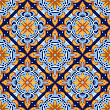 Portuguese ceramic tile pattern. Mediterranean traditional ornament. Italia.. Stock Illustration