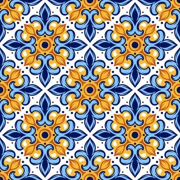 Portuguese ceramic tile pattern. Mediterranean traditional ornament. Italia.. Stock Illustration
