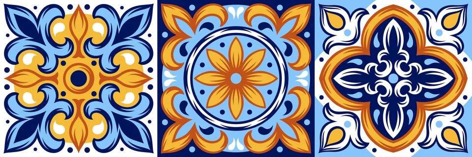 Portuguese ceramic tile pattern. Mediterranean traditional ornament. Italia.. Stock Illustration