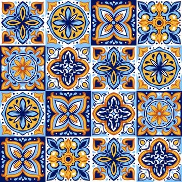Portuguese ceramic tile pattern. Mediterranean traditional ornament. Italia.. Stock Illustration