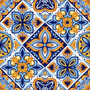 Portuguese ceramic tile pattern. Mediterranean traditional ornament. Italia.. Stock Illustration