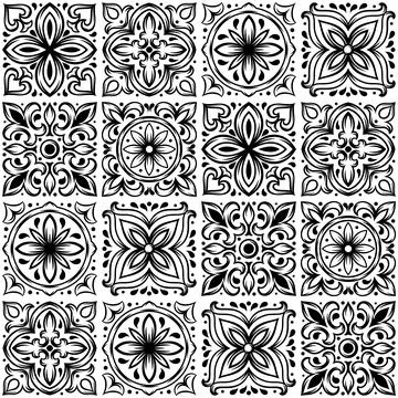 Portuguese ceramic tile pattern. Mediterranean traditional ornament. Italian  Stock Illustration
