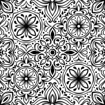 Portuguese ceramic tile pattern. Mediterranean traditional ornament. Italian  Stock Illustration