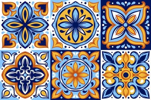 Portuguese ceramic tile pattern. Mediterranean traditional ornament. Italia.. Stock Illustration