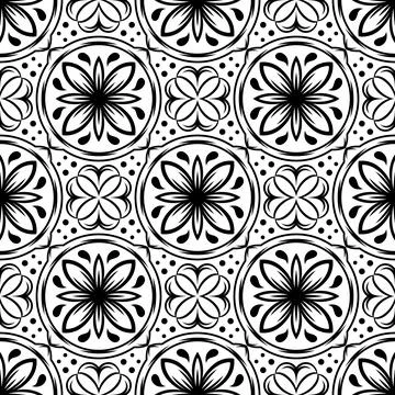 Portuguese ceramic tile pattern. Mediterranean traditional ornament. Italian  Stock Illustration
