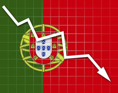 The Portuguese flag and arrow graph going down Stock Illustration