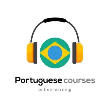 Portuguese language learning logo icon with headphones. Creative portuguese Stock Illustration