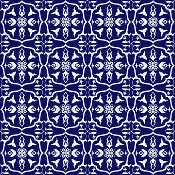 Portuguese tile pattern vector seamless with flower ornaments Stock Illustration