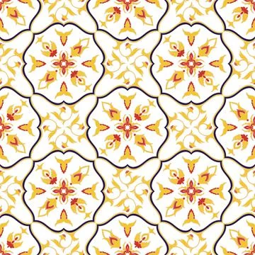 Portuguese tile pattern vector seamless with vintage ornaments Stock Illustration