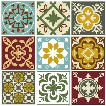 Portuguese tiling vector patterns. Old mediterranean tile prints Illustrazione stock